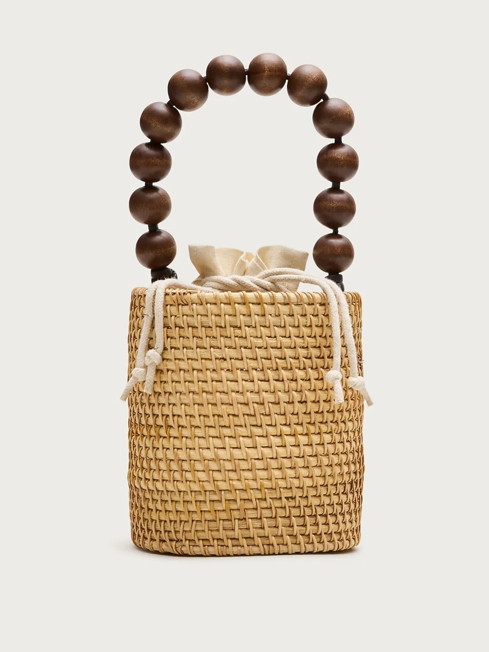 New! J. Crew Handknotted Rattan Bucket Bag with Wood Beads